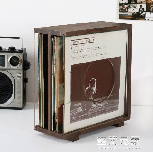 黑胡桃木黑膠LP唱片收納架12寸黑膠唱片存放盒懷舊亞克力CD架實木