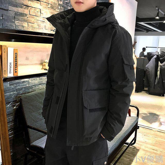 小V 羽絨服男2024冬季新款潮流帥氣短款學生工裝輕薄加厚冬裝男士外套