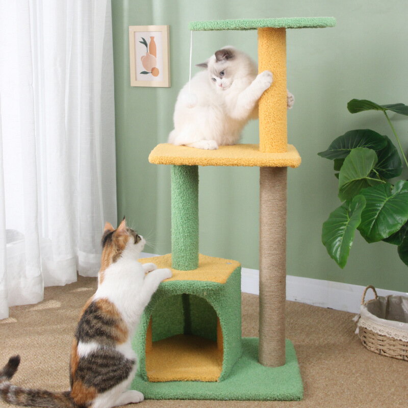 【優選百貨】貓爬架三層綠劍麻貓抓板貓抓柱貓窩貓跳臺樹一體貓咪玩具