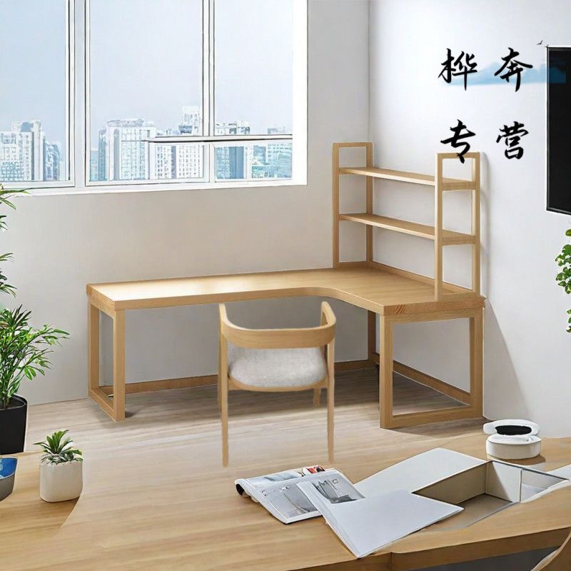 公司貨 超低價 轉角書桌書櫃書架一體組合臥室角落家用電腦臺式學習桌實木小戶型 快速發貨