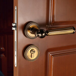 美式房門鎖室內臥室家用通用型實木門鎖金色仿古分體靜音歐式鎖具