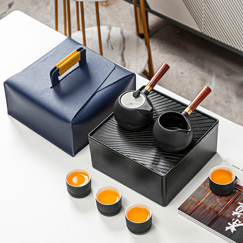 旅行茶具套裝戶外便攜式茶壺茶杯黑陶日式山水功夫泡茶用品小套