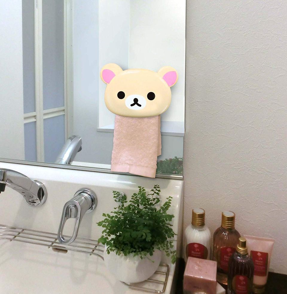 日本 MEIHO 懶懶熊頭型擦手巾架 粉紅色 RK-191