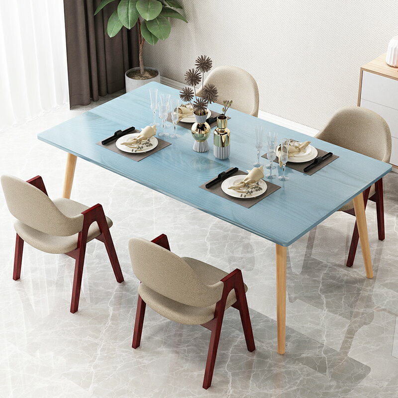北歐餐桌家用小戶型簡易吃飯桌子簡約現代實木質長方形餐桌椅組合【優妮好貨】