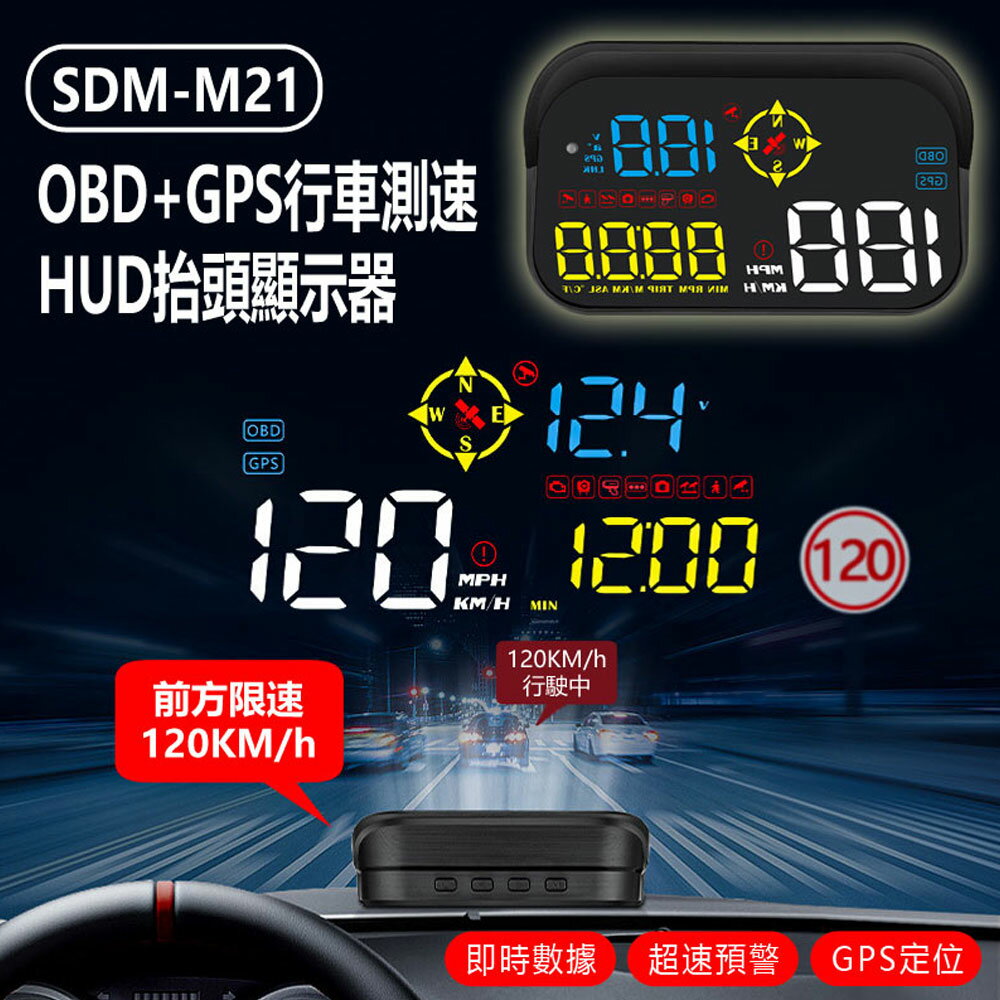 SDM-M21 OBD+GPS行車測速HUD抬頭顯示器 即時資料 超速/限速預警 GPS定位