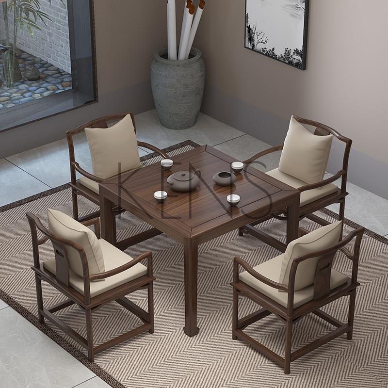 餐臺 餐桌 新中式實木桌椅組合家用四人方桌棋牌餐桌餐廳茶館四方形喝茶桌
