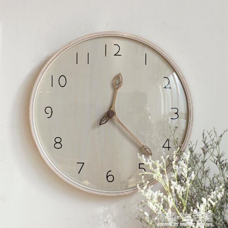 實木時鐘客廳超靜音鐘錶原木質掛鐘創意大氣潮流北歐現代簡約【摩可美家】