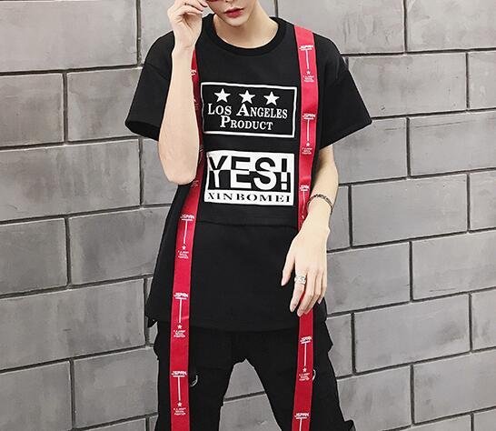 FINDSENSE2019 夏季 新款 韓國 街頭 嘻哈 字母 印 織帶 個性 時尚 寬鬆 個性短袖 半袖T恤 潮男上衣