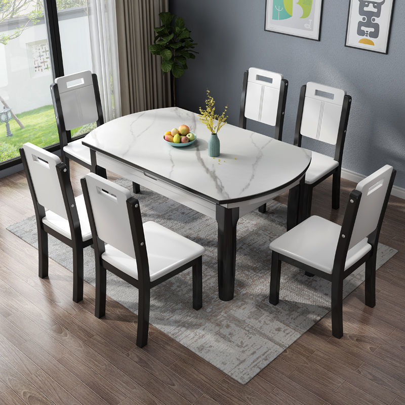 巖闆餐桌用戶型變圓桌伸縮疊實木餐桌椅組合