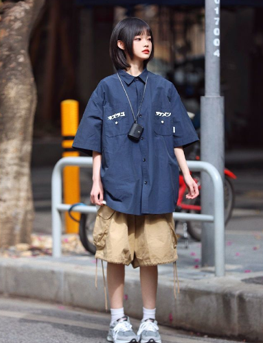 短袖套裝襯衫兩件裝日系復古男女大口袋日系工裝五分褲夏季套裝