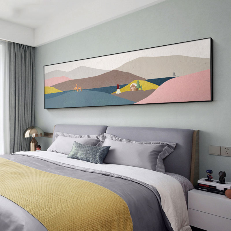 北歐鉆石畫滿鉆新款輕奢臥室床頭粉色橫版十字繡風景現代抽象客廳
