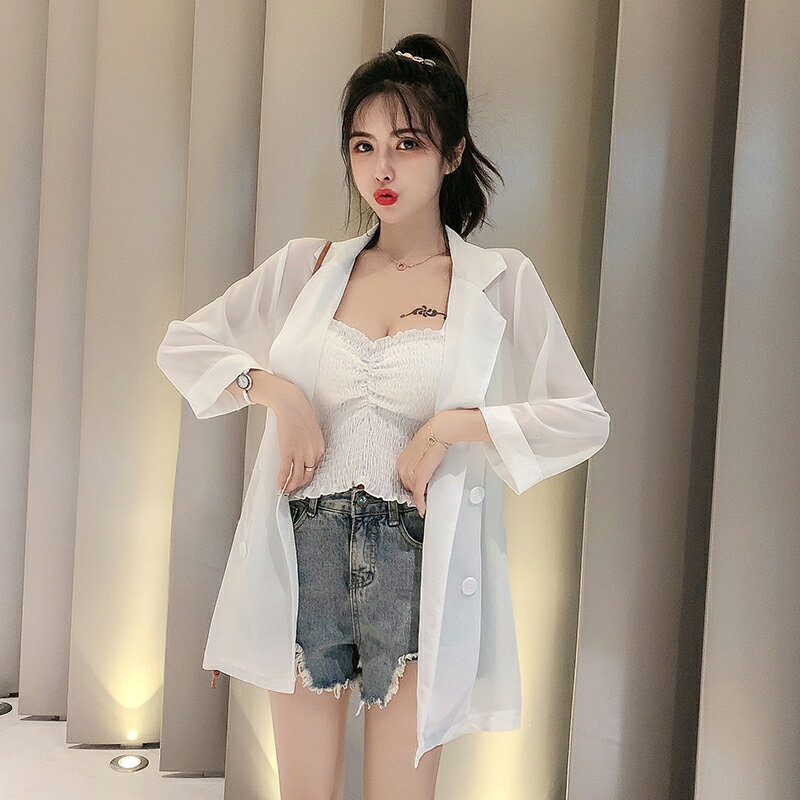 雪紡小西裝外套女夏季新款韓版寬松高階感白色防曬襯衫上衣