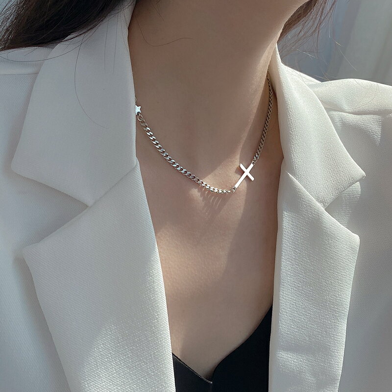 925純銀十字架項鏈女小眾設計感ins冷淡風鎖骨鏈男潮復古嘻哈頸鏈 2