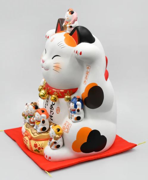 日本製【薬師窯】瀨戶純手工錦彩七福神招財貓(12號)Ykcat-7575