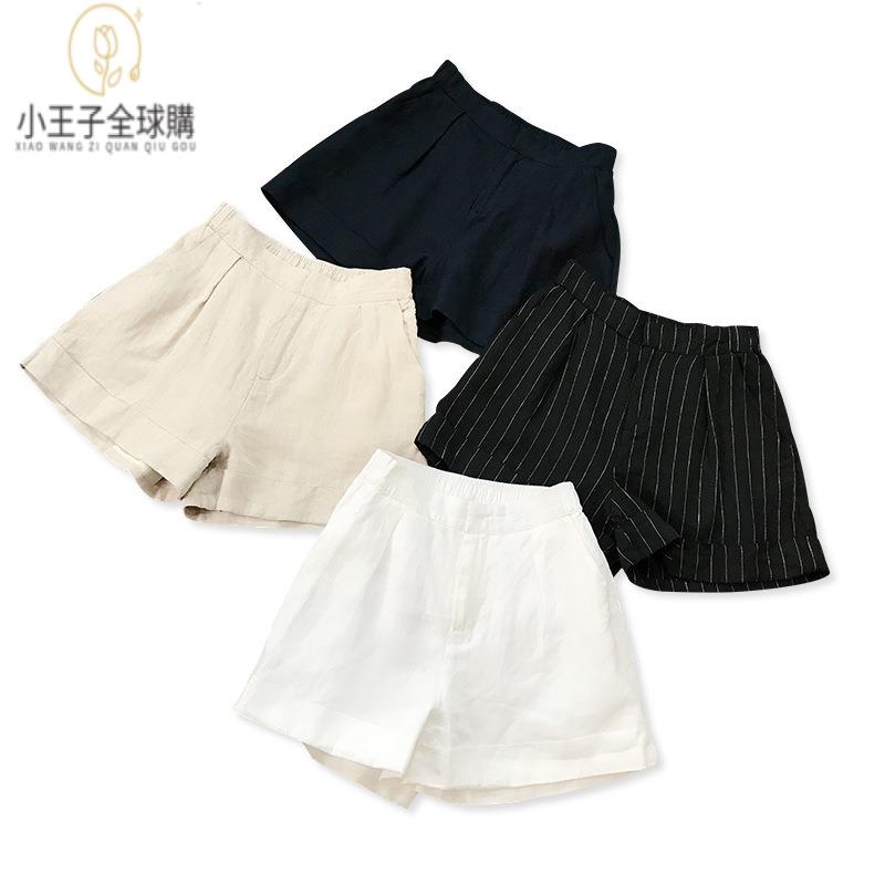 【公司現貨速發】免運 開發票 小王子女裝純亞麻雨露麻松緊腰短褲清涼時裝褲麻短褲女夏季新品女裝上衣 流行女裝 棉麻 早秋 日韓女裝