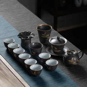 銀斑釉功夫茶具套裝家用復古茶壺蓋碗整套窯變陶瓷泡茶茶具禮盒裝