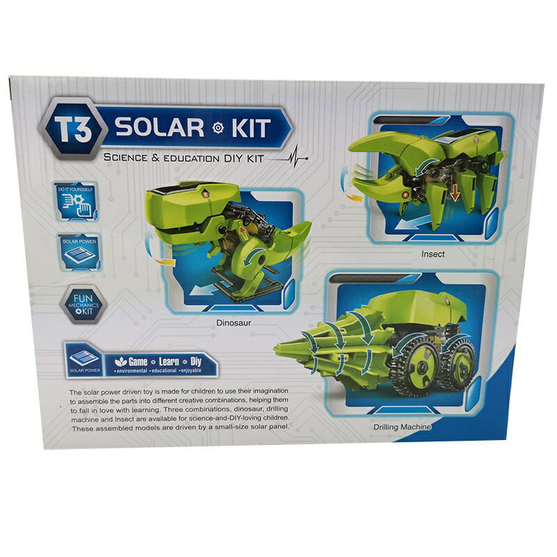 新款DIY拼裝玩具益智 三合一自裝恐龍太陽能玩具車3合1智能機器人
