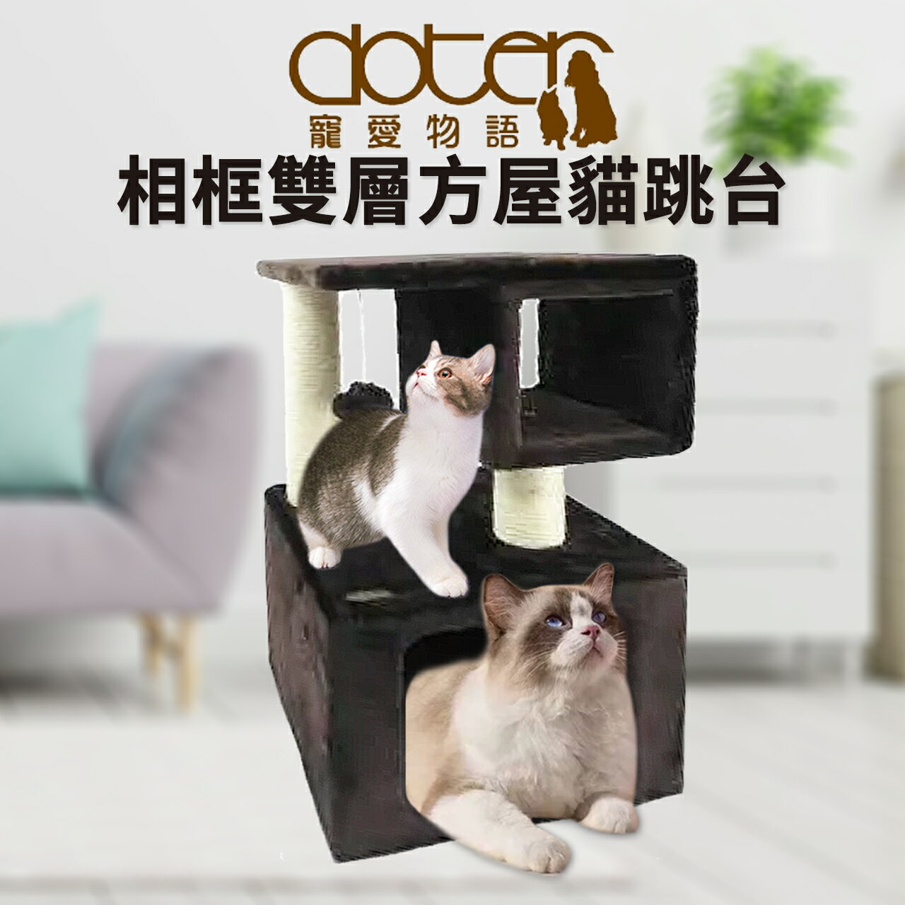 【PETMART】 寵愛物語 doter 相框雙層方屋貓跳台 CT54