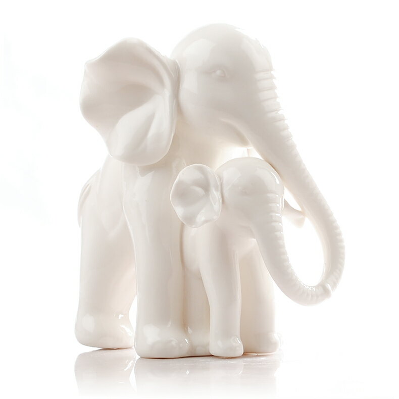 包郵景德鎮陶瓷器母子連體象新骨瓷家居裝飾品擺件純白色大象風水