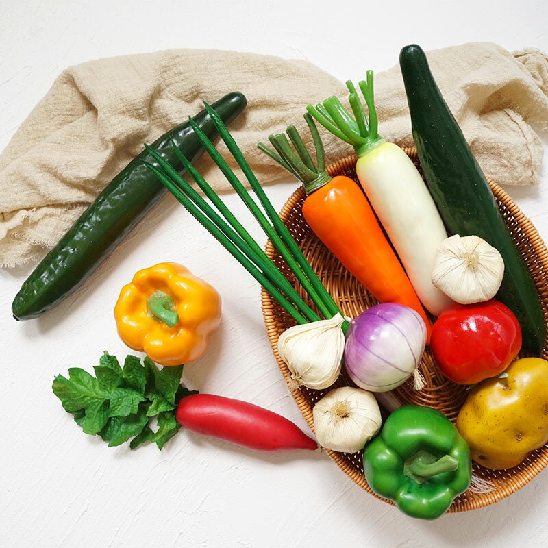 Lmdec仿真水果蔬菜套裝 假果蔬道具送果籃 櫥柜樣板房擺放裝飾品