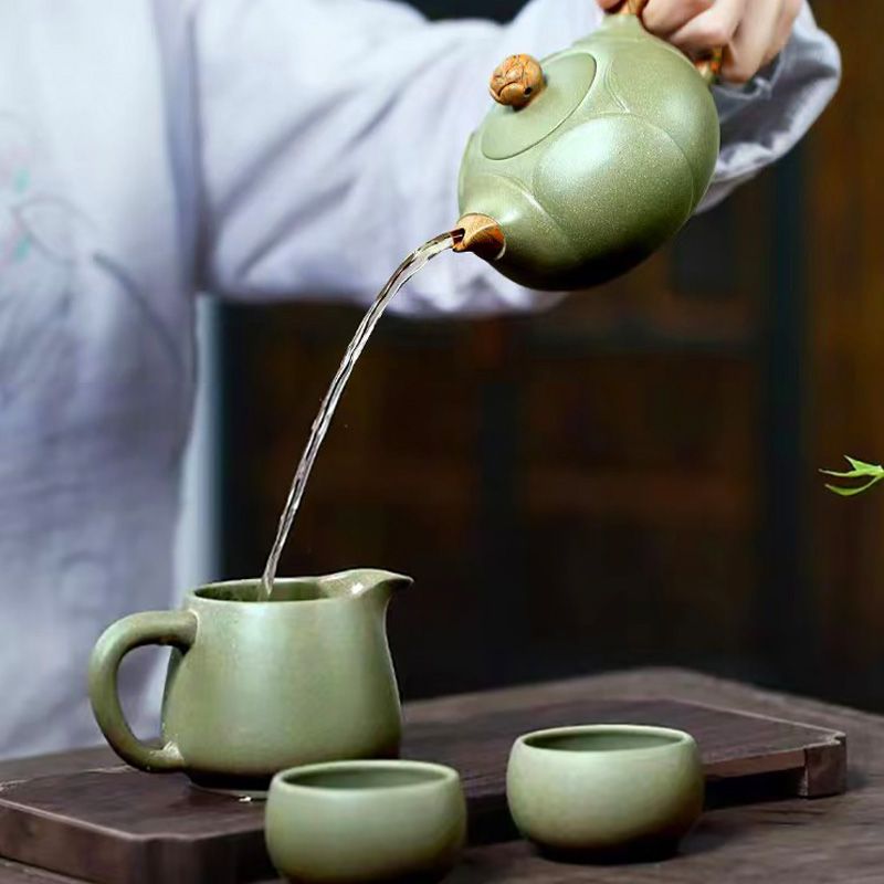 工廠直銷 免運 茶壺 紫砂壺 壺魅正宗紫砂壺宜興名家純手工泡茶壺家用功夫茶具套裝豆青砂清蓮特惠/可開發票Z1017 4