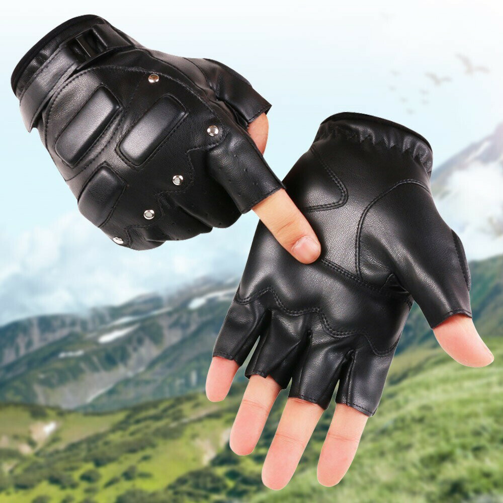 男士觸屏PU半指手套秋冬健身戶外運動手套仿皮戰術騎行摩托車手套鑫弘-戶外運動