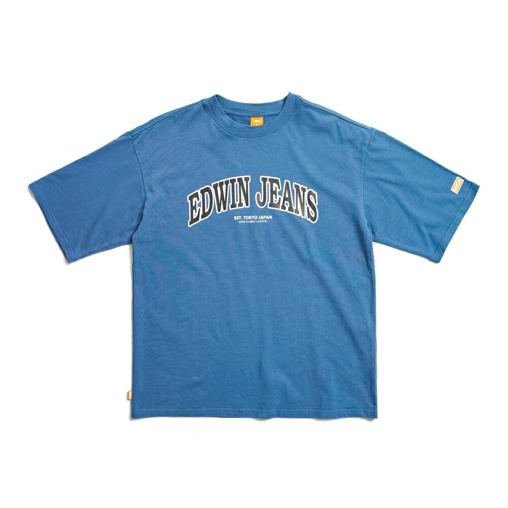 EDWIN 男款 橘標 大寬版拱型LOGO短袖T恤 (灰藍色) 1