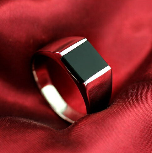 復古黑瑪瑙男士戒指寶石轉運鈦鋼指環時尚歐美個性潮男可刻字飾品