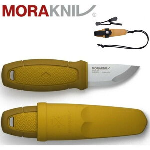 MORAKNIV 不鏽鋼短直刀組(附掛繩、打火石)露營小刀/野外求生/隨身刀 Eldris 12632黃色 瑞典製