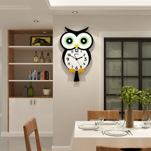 貓頭鷹卡通掛鐘客廳個性創意可愛臥室裝飾房掛牆時鐘家用鐘錶