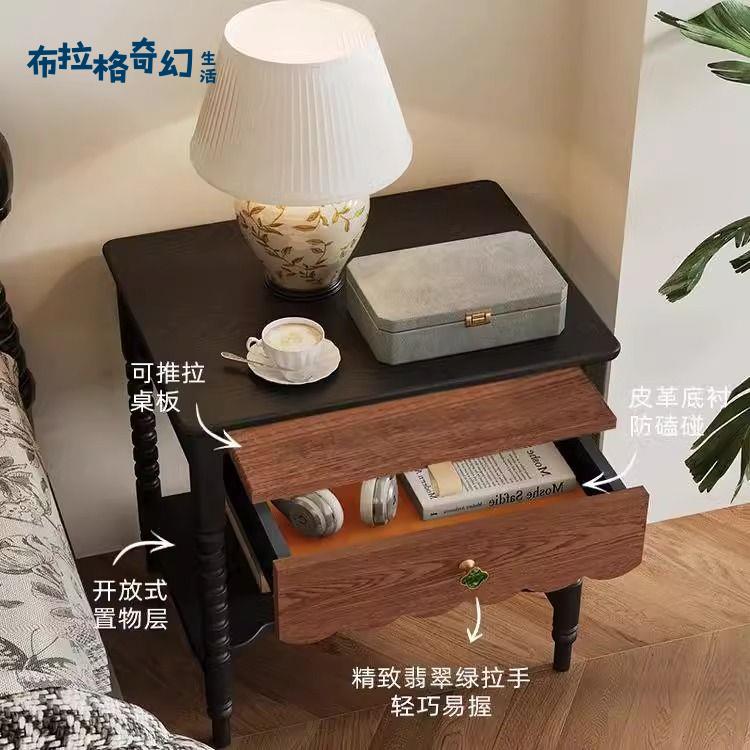 法式復古邊櫃 客廳邊幾 沙發角幾 美式實木床頭櫃 全實木白蠟木收納櫃 [PP0513062]