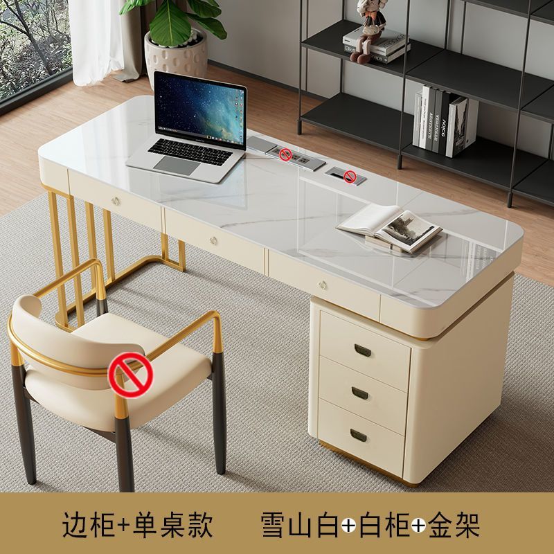 免運 電腦桌椅 巖板電腦桌意式輕奢高階書桌書椅組閤家用現代小戶型辦公寫字桌子S0106快速出貨