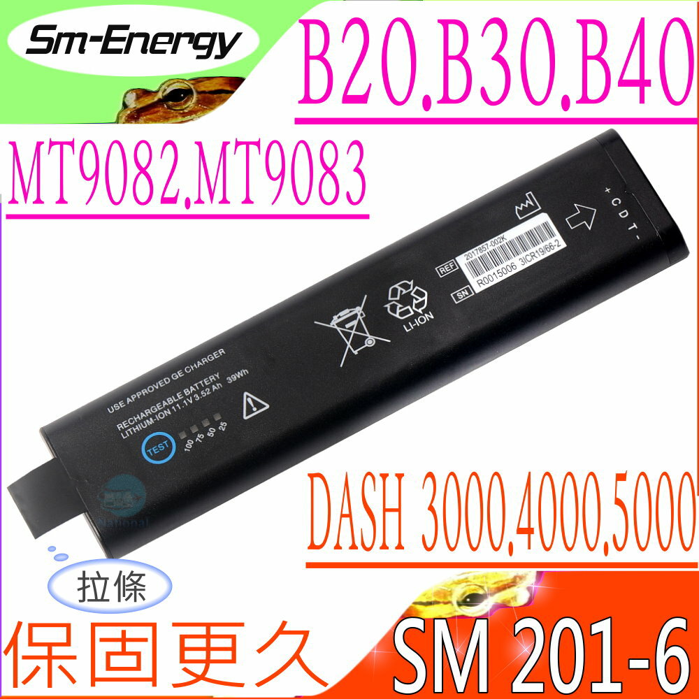 SM-ENERGY SM 201-6 監護儀電池 GE DASH 3000,4000,5000 ; B20,B30,B40,B20I,B30I,B40I Healthcare ; Anritsu MT9083 MT9082 MT9083A MT9083B ; 安捷倫 E6080A ; 歐美達 F-FM-01 (39WH)