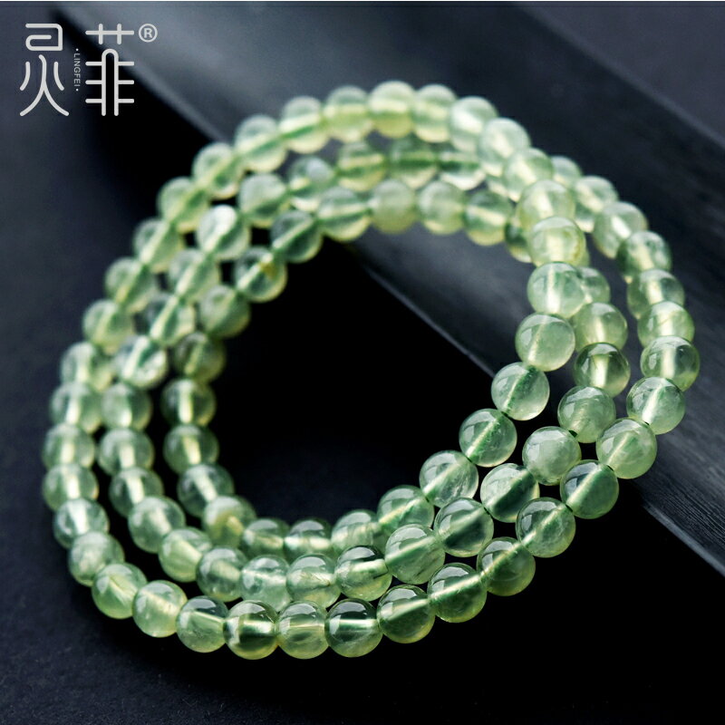 天然葡萄石多圈手鏈4-7.5mm 冰種葡萄晶三圈綠色水晶珠子手串女
