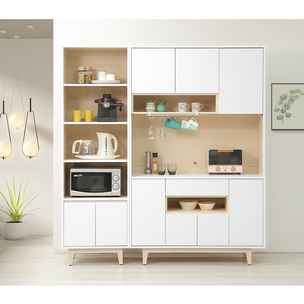 【直人木業】NINA北歐簡約風電器櫃上下櫥櫃組182公分(一個書櫃60公分+一個上下櫥櫃組122公分) 1