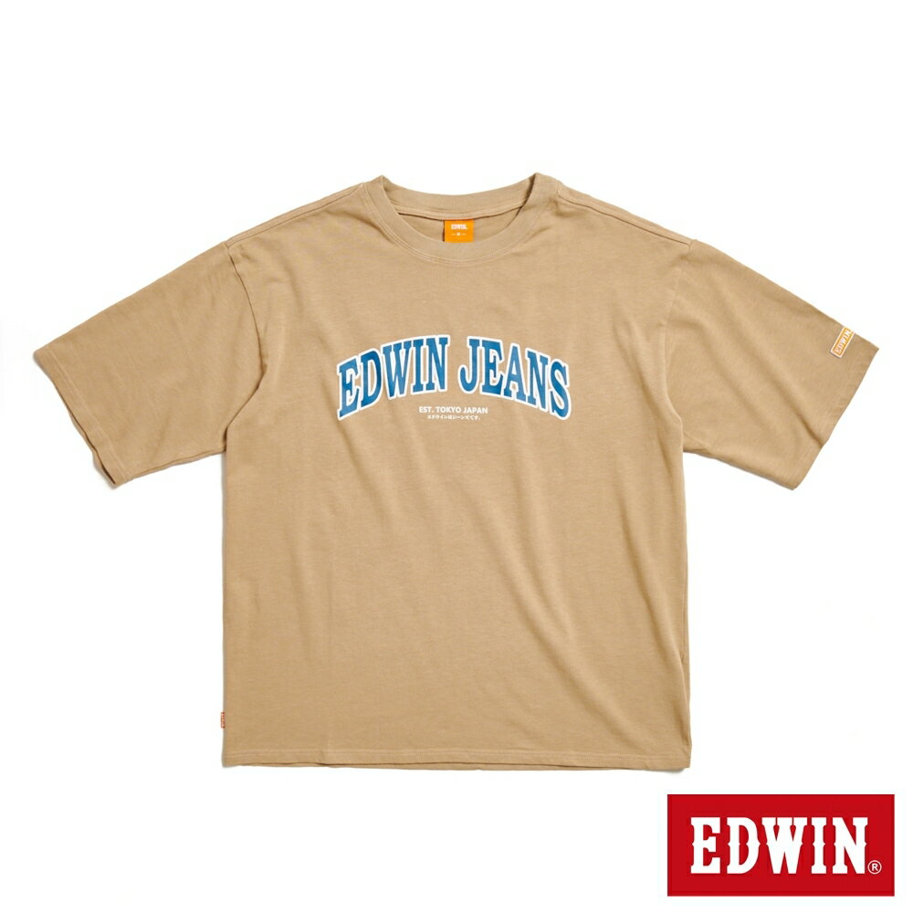 EDWIN 橘標 大寬版拱型LOGO短袖T恤-男款 淺卡其 #滿2件享折扣