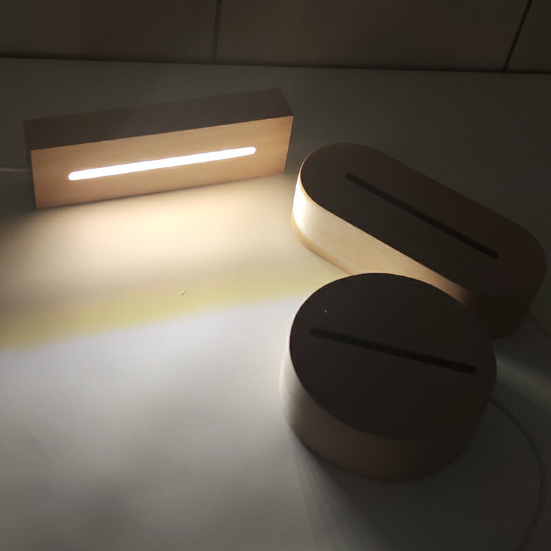 底座USB床頭小臺燈座櫸木LED創意3D小夜燈亞克力板實木工藝品底座