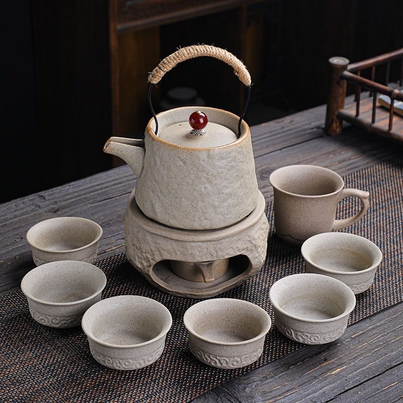 粗陶功夫茶具套裝圍爐煮溫茶提梁茶壺茶杯家用中式陶瓷整套泡茶器