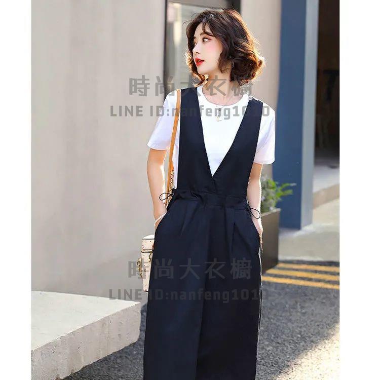 兩件式短袖裙裝套裝短袖t恤背帶裙純棉寬鬆顯瘦中長款過膝大碼連身裙【時尚大衣櫥】 5