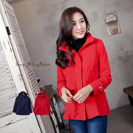 顯瘦★可拆式連帽縮腰毛呢外套(紅.藍2L-5L)