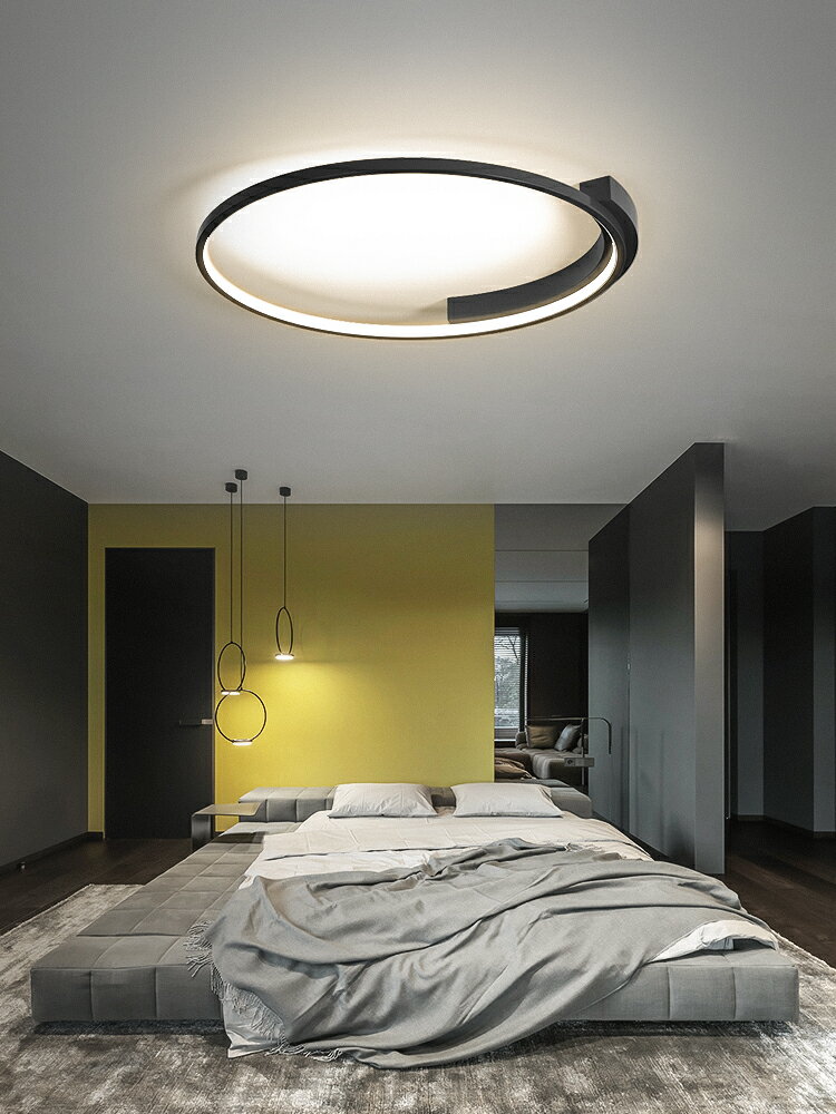 極簡超薄吸頂燈現代簡約幾何線條臥室燈圓形北歐創意主臥房間燈