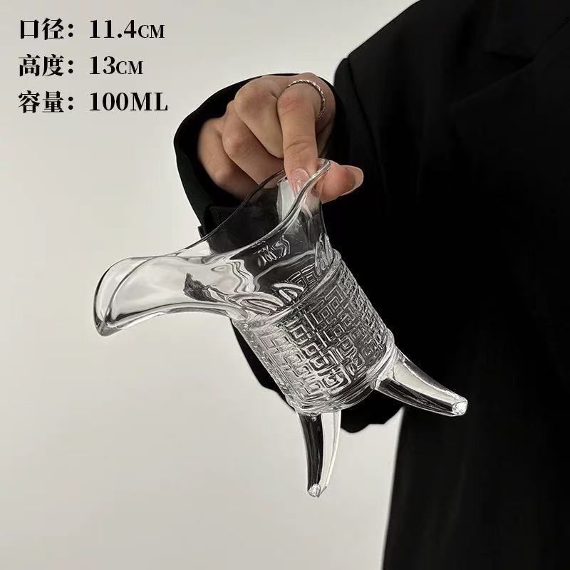 ✅新中式秦始皇玻璃杯冷萃茶杯創意帝王爵杯仿古三足杯冷泡茶水杯