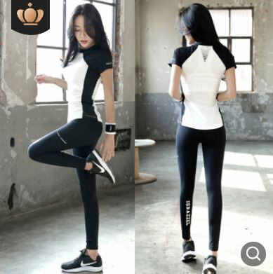 美琪 2018韓國夏季新款瑜珈服套裝速乾跑步健身房短袖健身衣服女