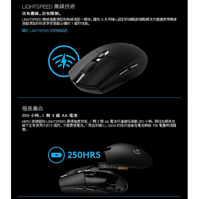 Logitech 羅技 G304 Lightspeed 黑/白 無線滑鼠 99克 電競滑鼠 滑鼠 6