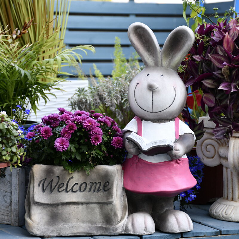 花園裝飾庭院陽臺卡通動物擺件兔子花盆可愛盆栽盆器頂樓露臺布置