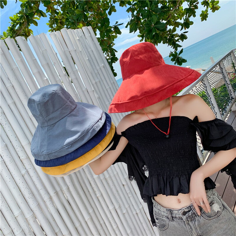 網紅漁夫帽遮陽女夏大帽檐防曬紫外線日系百搭寬檐太陽帽子潮