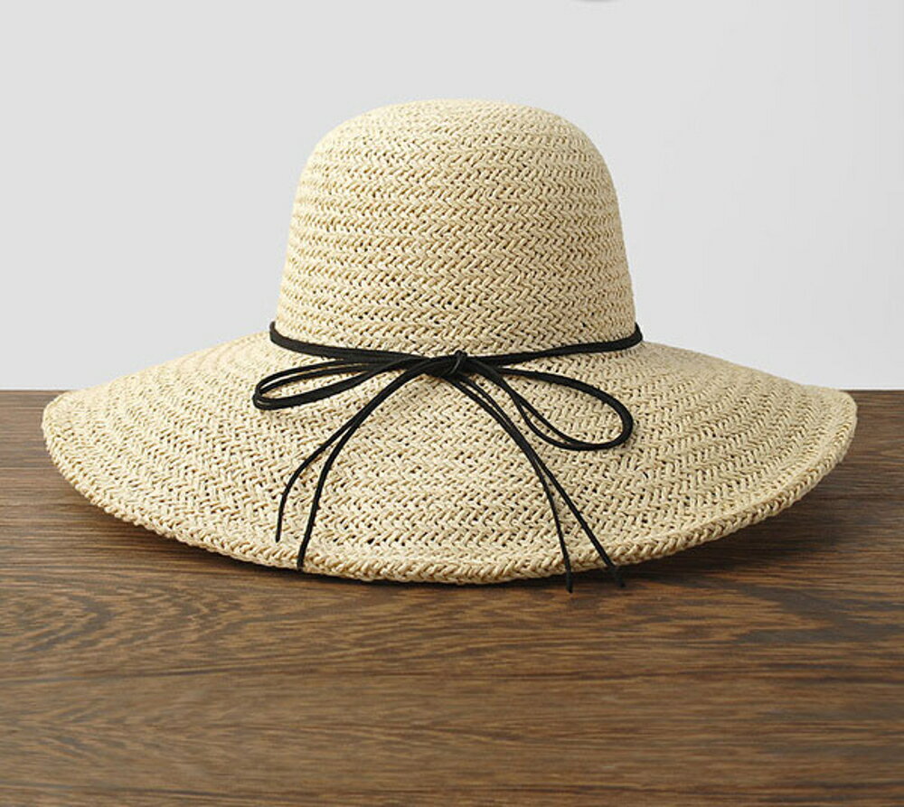 ✤宜家✤時尚夏日遮陽草帽 可折疊沙灘遮陽帽1