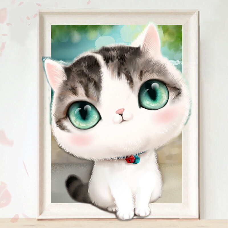 可愛貓咪十字繡鉆石繡卡通客廳鉆石畫滿鉆新款臥室小貓兒童畫