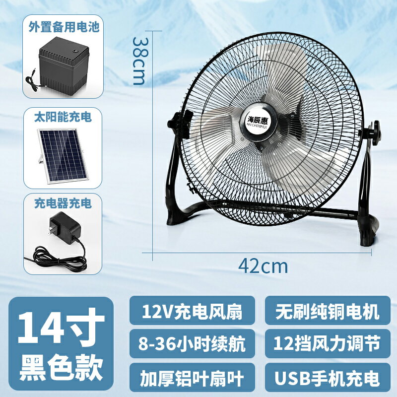 {可打統編 保固一年}太陽能充電戶外電風扇家用大風力蓄電池戶外釣魚學生宿舍便攜式 0