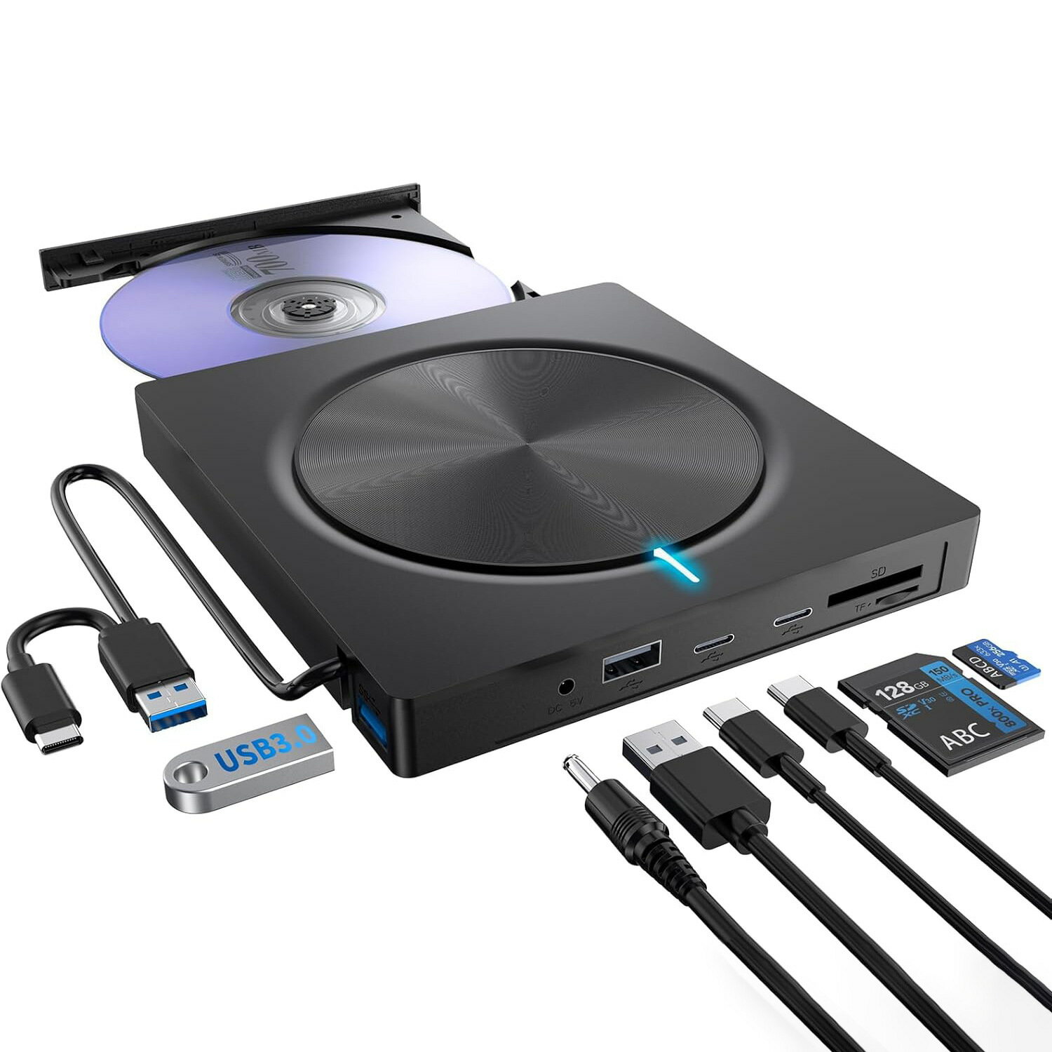 外接光碟機dvd燒錄機電腦dvd擴充套件塢HUD二合1多功能光驅雙介面type-c【宜家良品百貨】